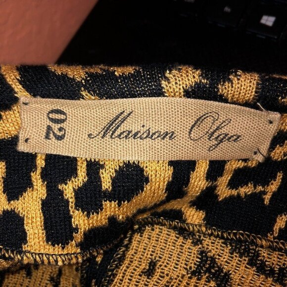 Maison Olga Women Sz 2 Black Gold Animal Print Long Sleeve Open Cardigan Sweater - Picture 6 of 9